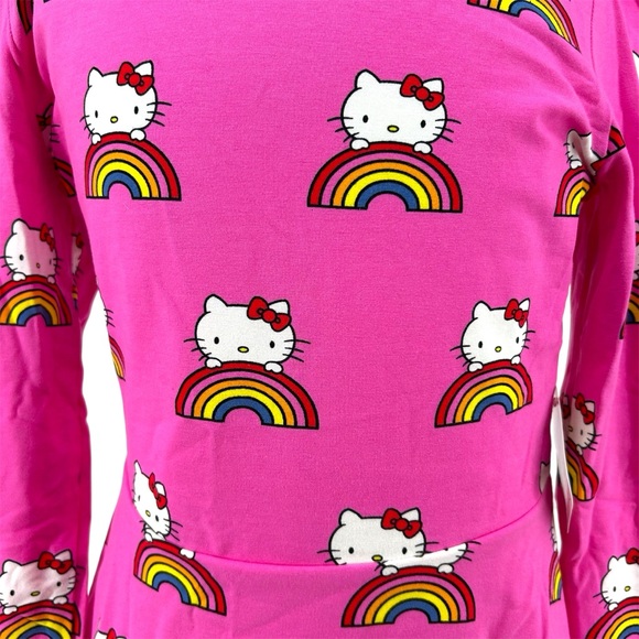 NWT ModCloth Hello Kitty Brought You A Rainbow Hot Pink AOP Long Sleeve Dress - Picture 4 of 12